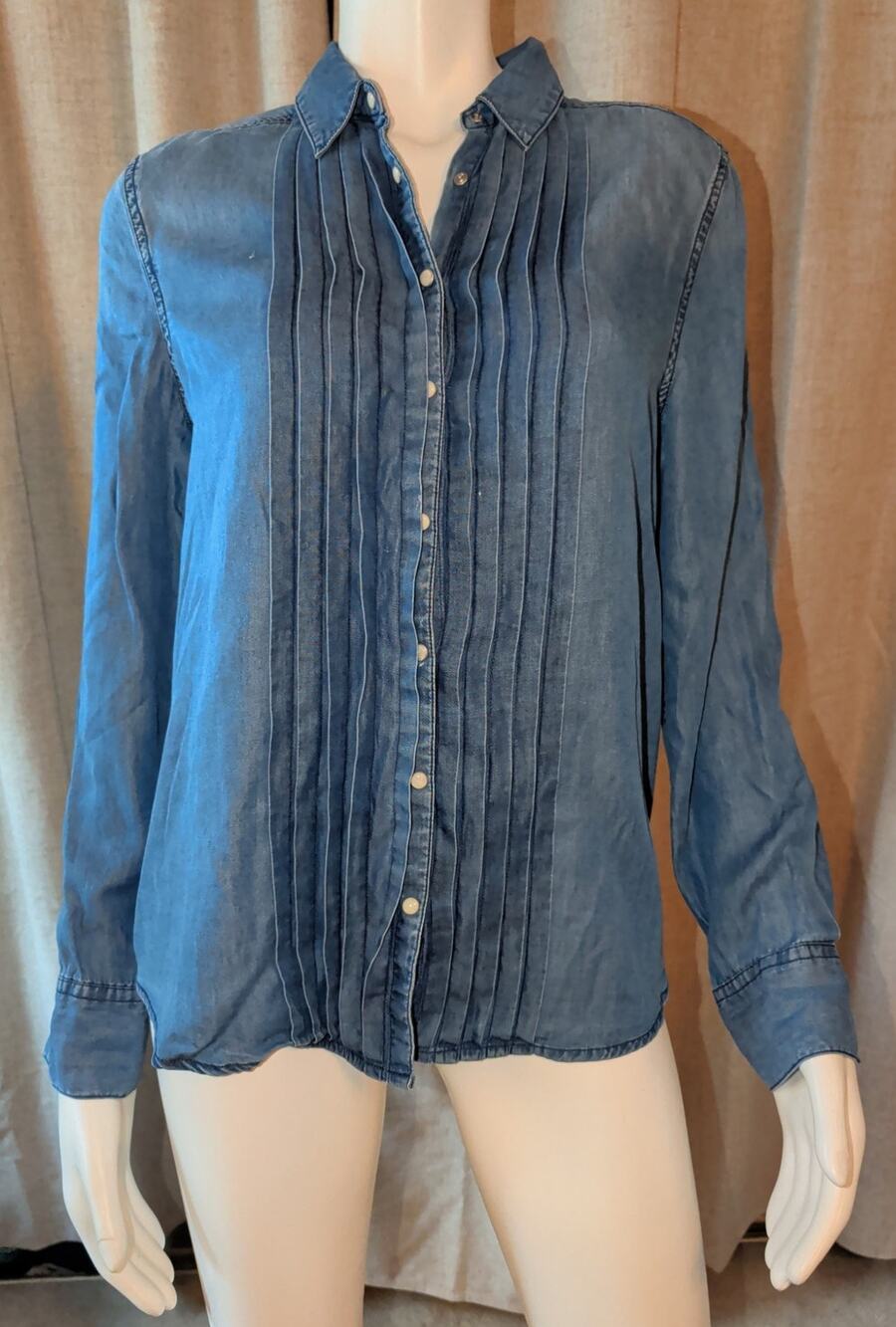 Sundance Tessa Womens Chambray Denim Blue Western Pearl Snap Pintuck LS Shirt M